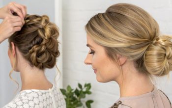 Step-by-step guide showing how to add a fake chignon using a halo hack for a quick and easy elegant hairstyle