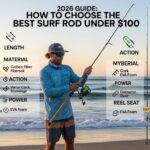 9 foot medium heavy surf rod setup on sandy beach