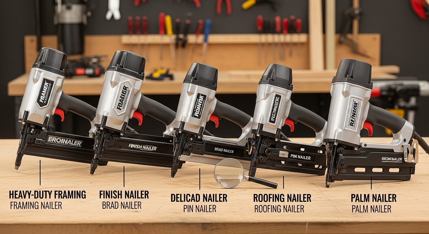 Comparison of framing nailer vs finish nailer vs brad nailer