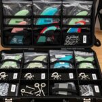 Organized surfboard fin equipment in padded storage case