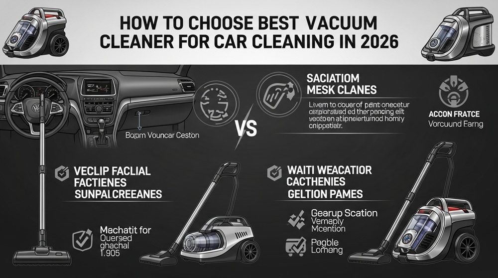 handheld vacuum cleaner removing dust from car seat upholstery