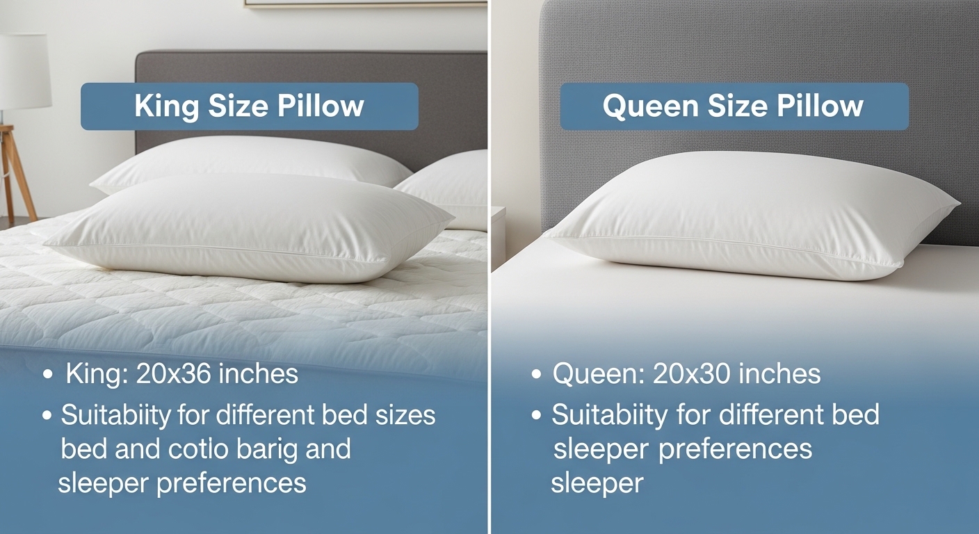 queen pillow and king pillow placed on mattress size guide