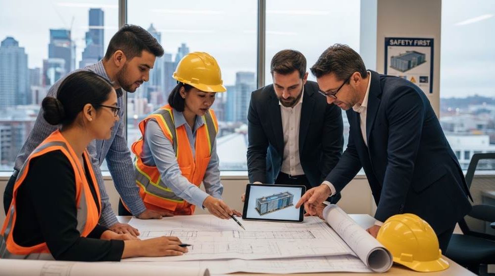 Seattle engineering team reviewing construction site safety plans