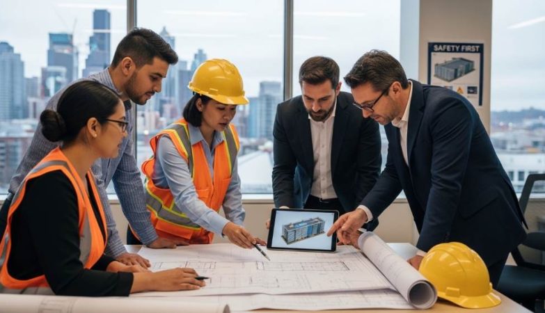 Seattle engineering team reviewing construction site safety plans