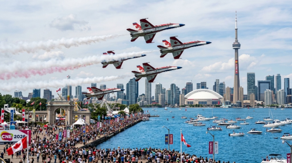 Canadian International Air Show jets flying over Lake Ontario at CNE 2026