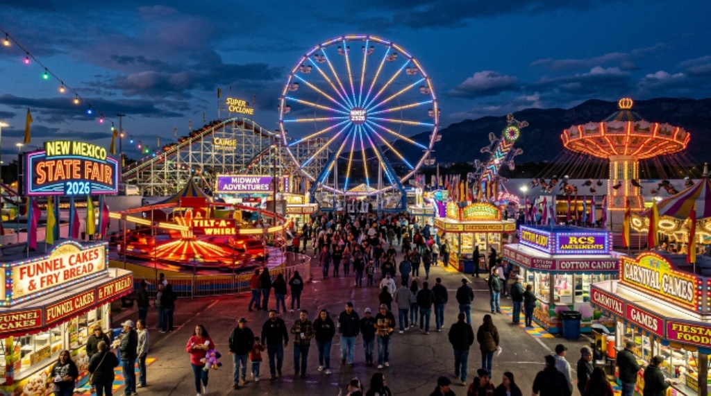 Carnival rides and midway attractions at New Mexico State Fair 2026
