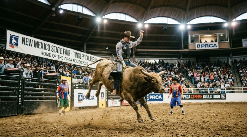 PRCA rodeo performance at New Mexico State Fair Tingley Coliseum 2026