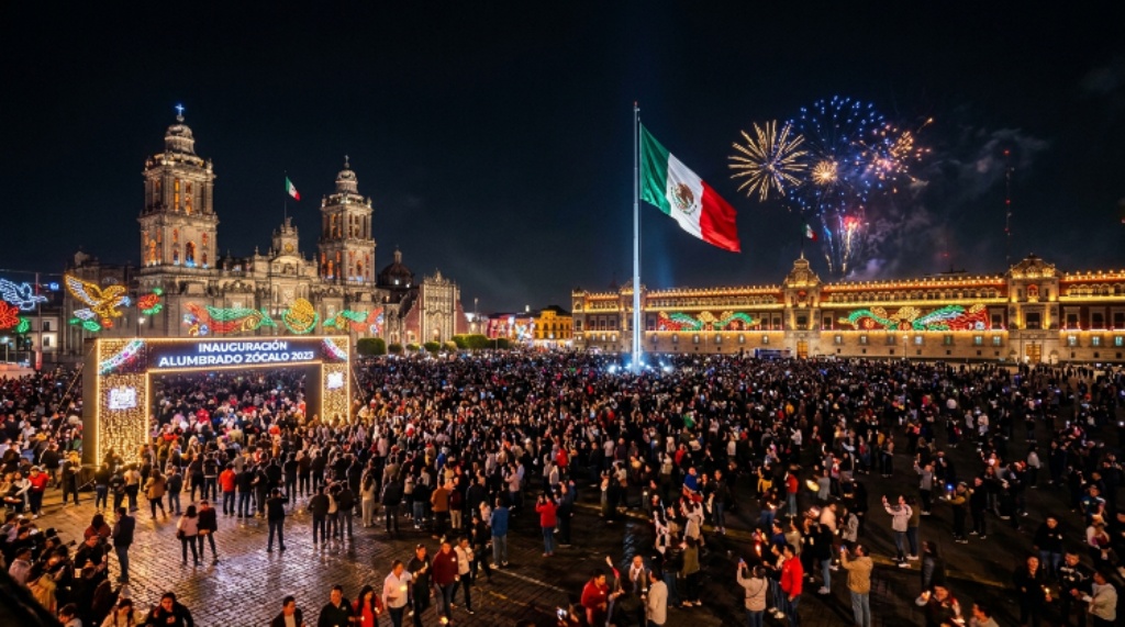 Plaza de la Constitución glowing during the opening lighting ceremony
